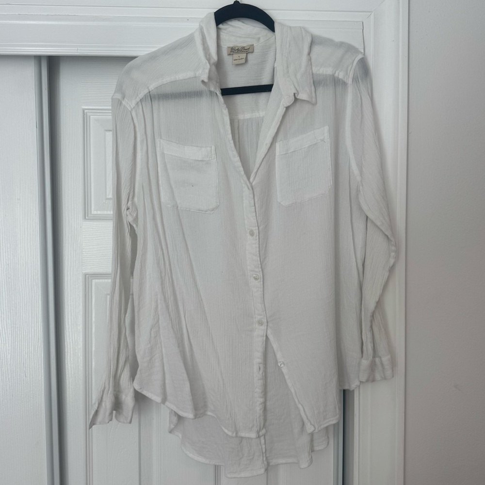 Lucky Brand White Gauzy Button-Up Top